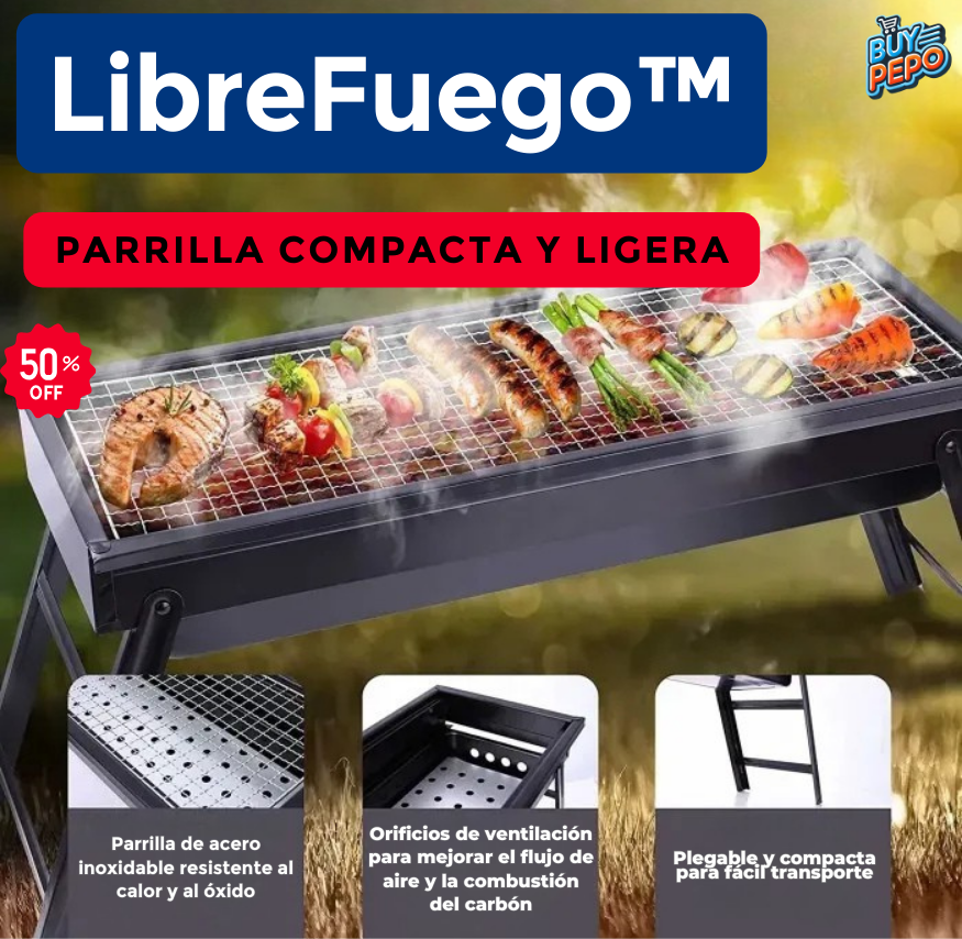LibreFuego™ 🥩 - Parrilla Compacta y Ligera 🌿
