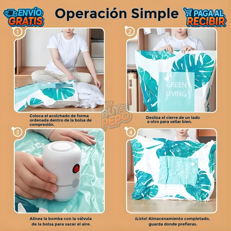 VacuPack™ 🌀 - Compresor + 2 bolsas para guardar ropa 👕