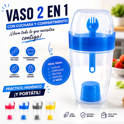 Vaso para ensalada con tapa y cubierto
