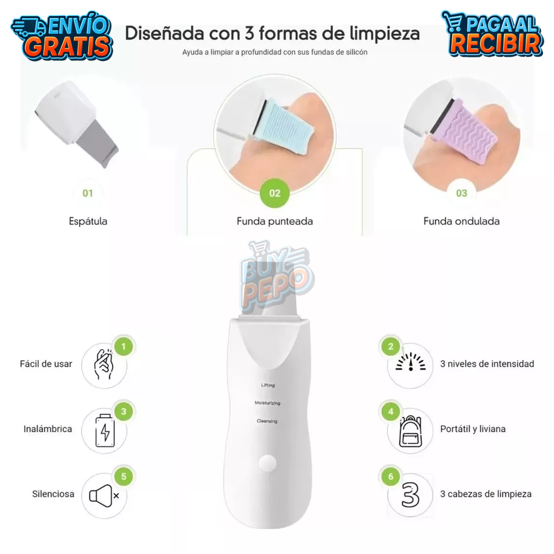 SkinWave™ 🌊 - Espátula facial ultrasónica ✨