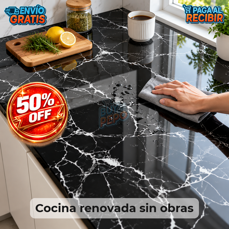 MarbleWrap™ 🖤 - Papel adhesivo efecto mármol ✨