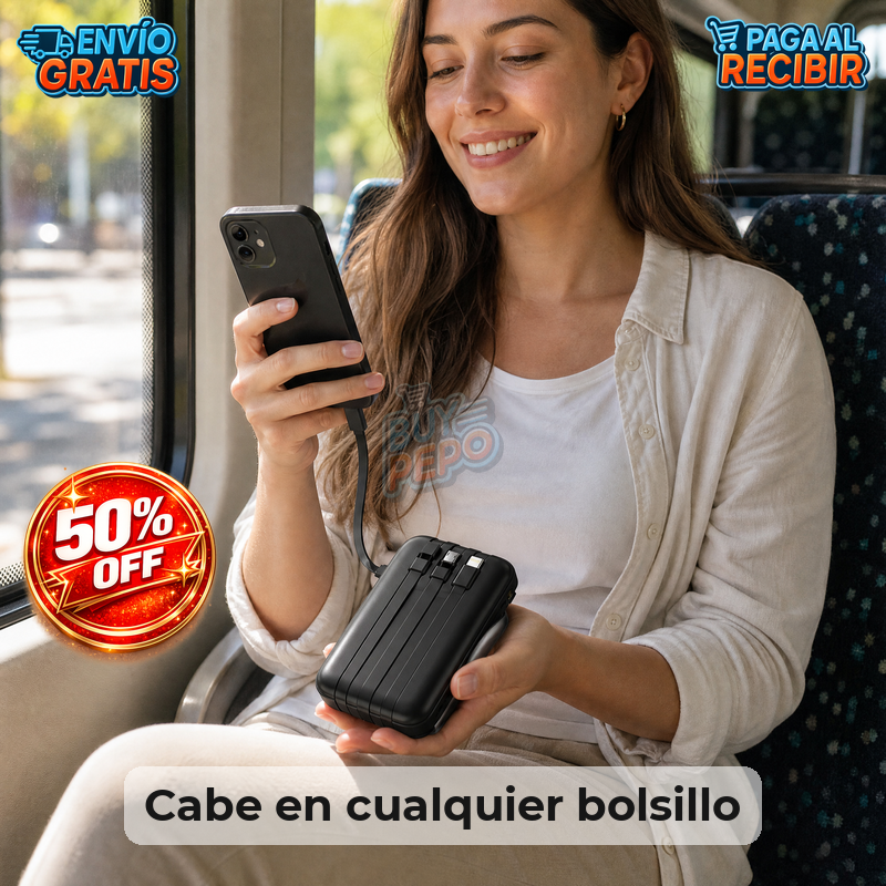 PowerPocket™ 🔋 - Batería portátil con cables ⚡